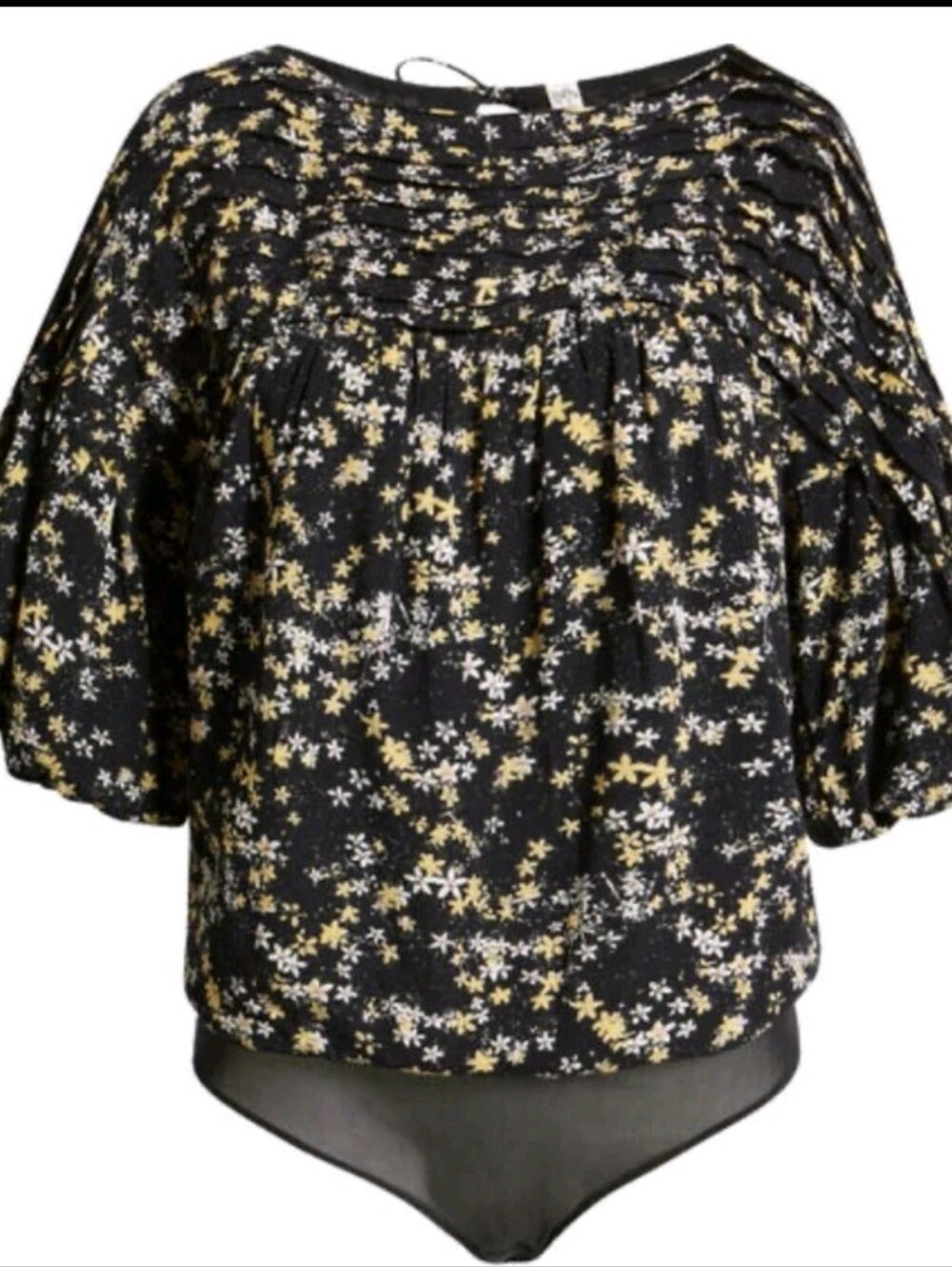 Free People Dessa Bodysuit Black Floral Women's XS Bohemian Hippie Retro Prairie - Picture 4 of 14